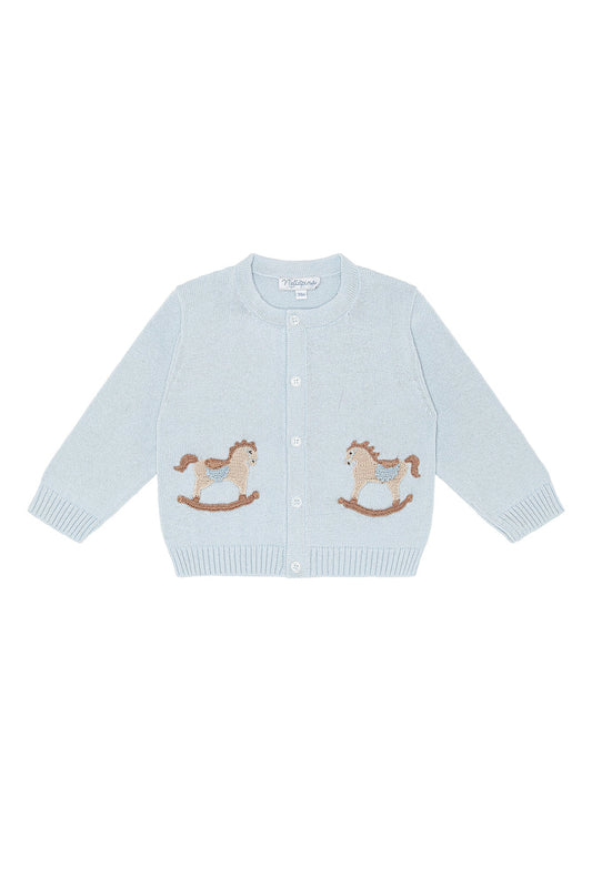 Blue Rocking Horse Embroidered Knit Cardigan