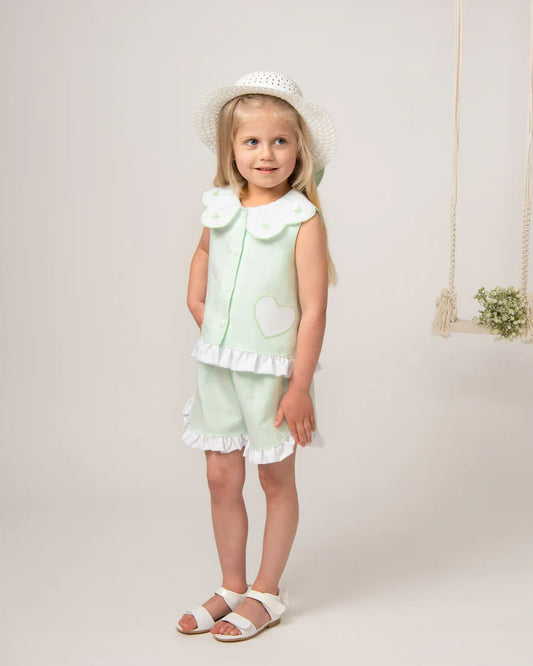 Linen Scallop Heart Short Set Mint