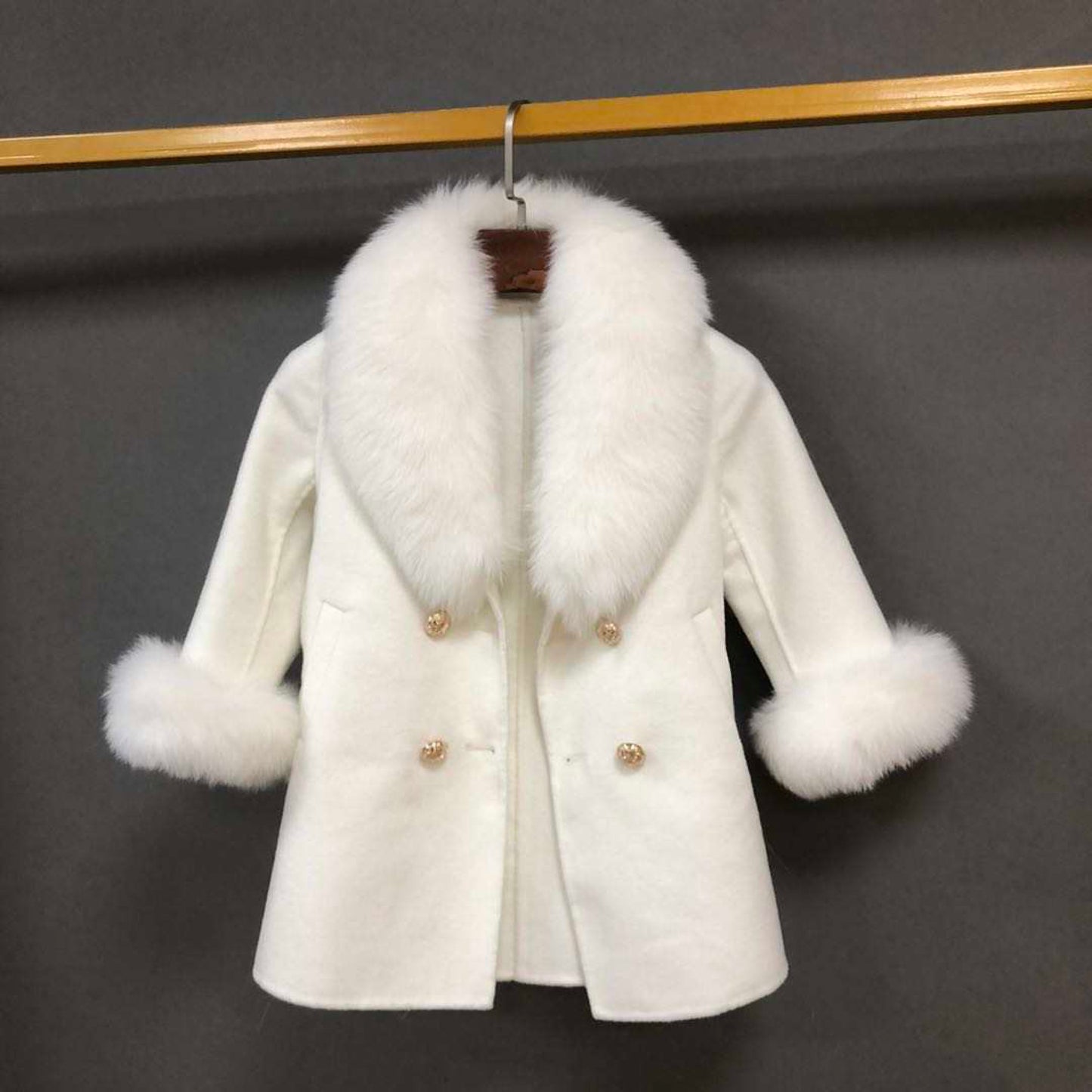 Wool Trench Coat with Fox Fur Collar