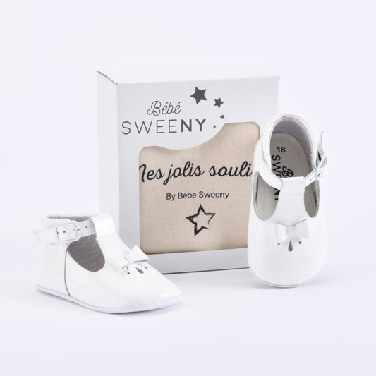 Baby Girls White Patent Leather Pre-Walker Shoes with Bows