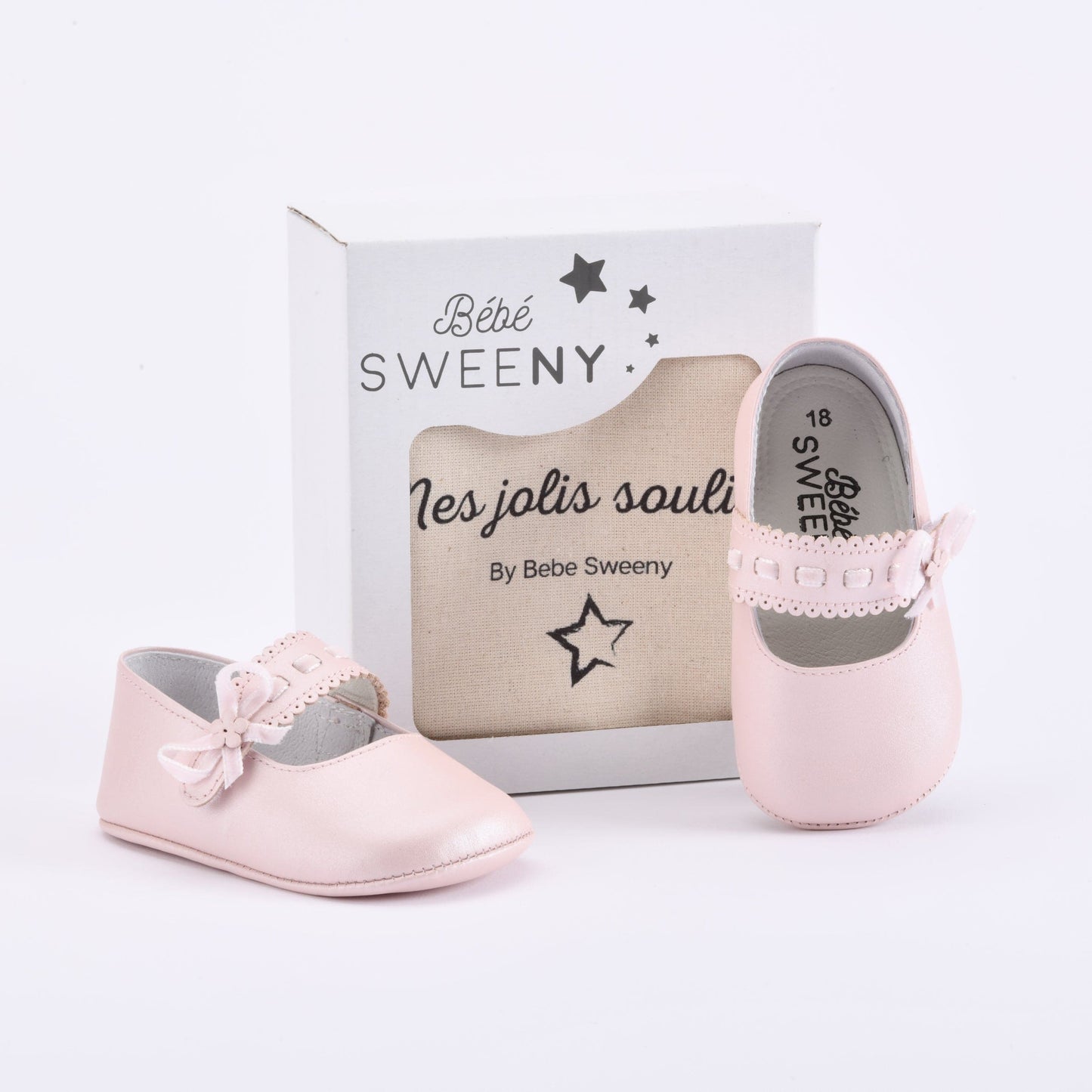 Girls Pearl Pink Leather Pre-Walker shoes with Scalloped Strap