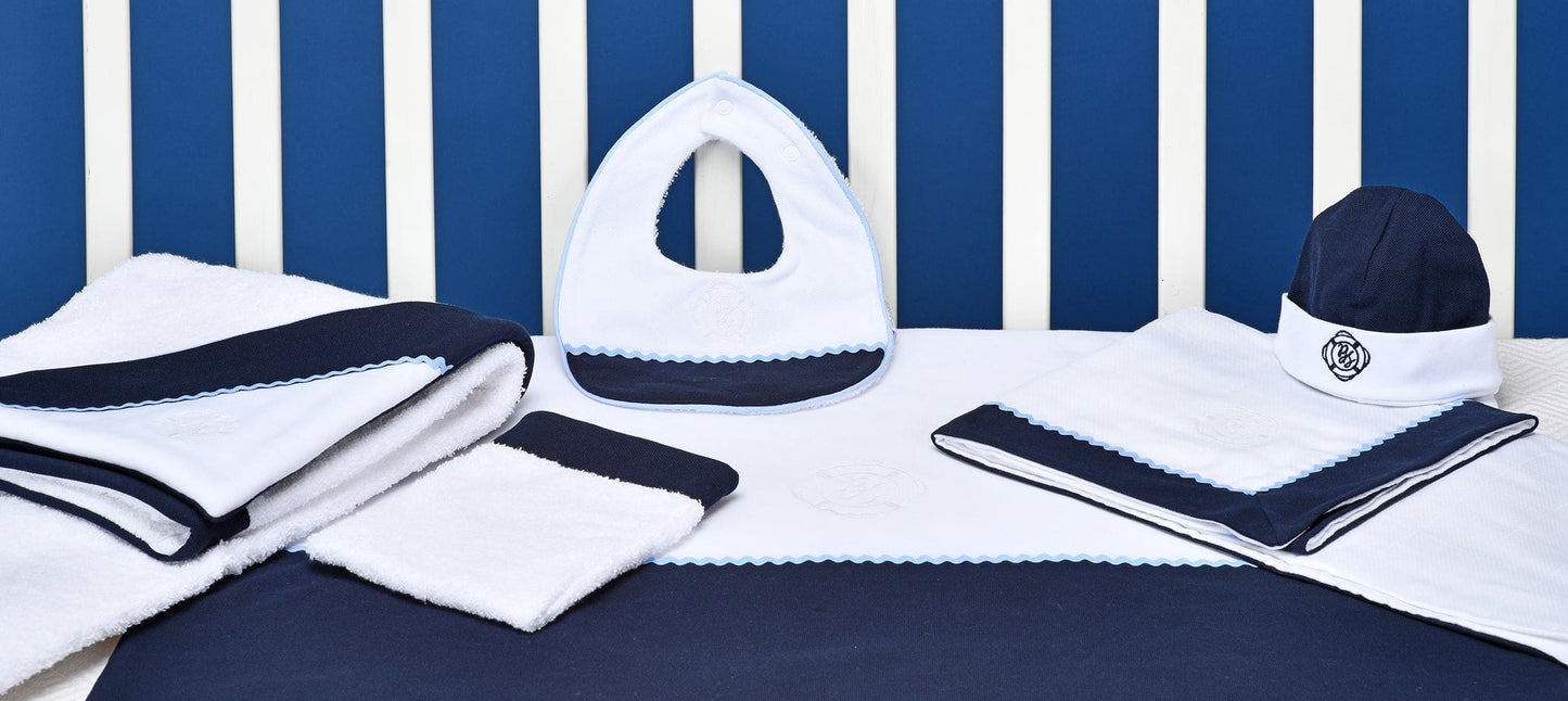PETIT MARIN | Boys White & Navy Blue Cotton Blanket