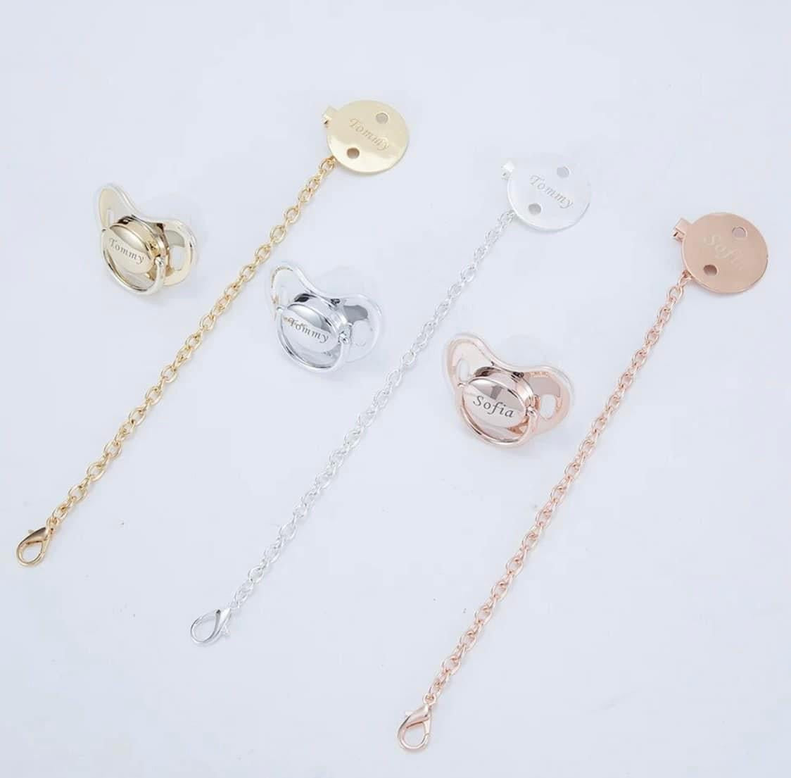 Gold, Silver or Rose Gold Paci & Clip Set