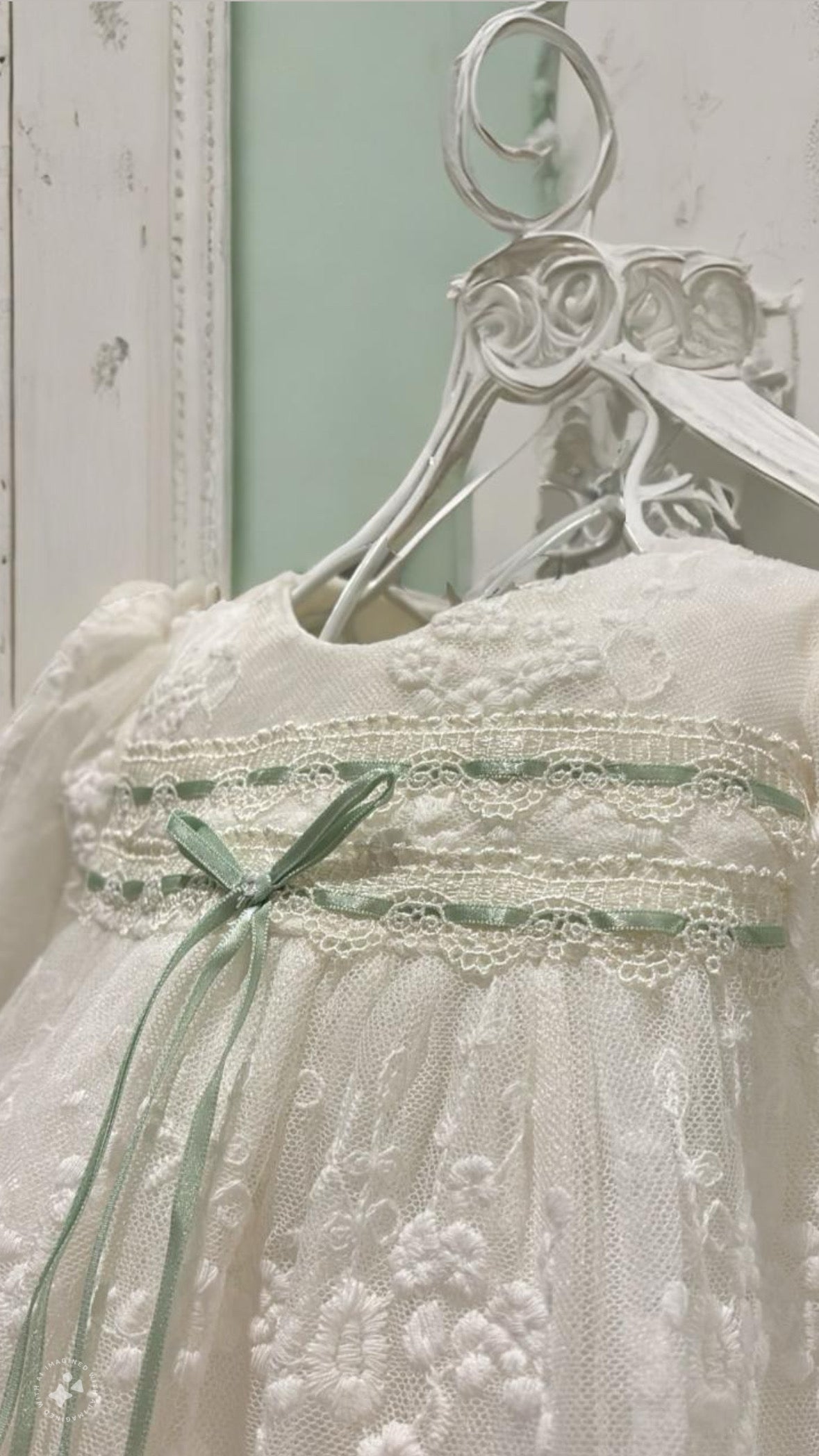 Ivory & Green Lace Gown