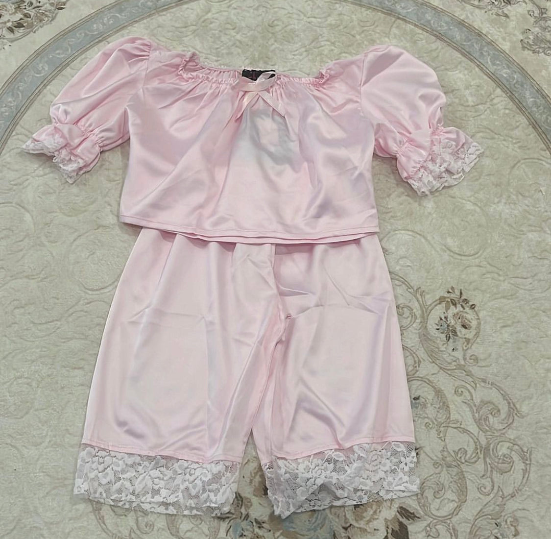 Girls Silk Pajamas with Lace Trim