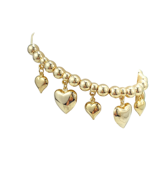 Gold Puffed heart anklet