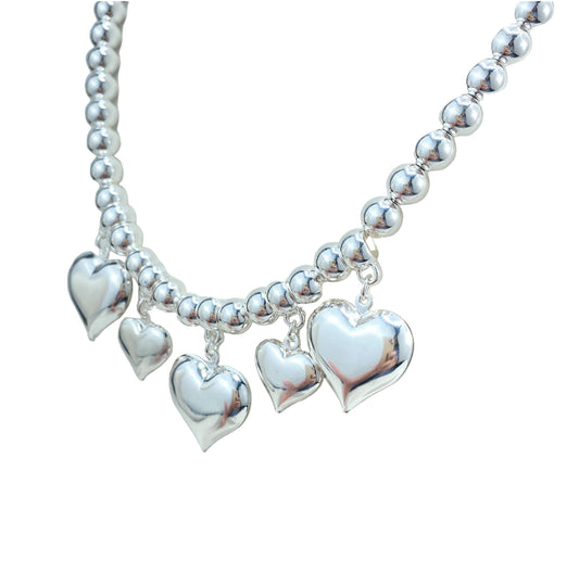 Silver beads with Puffed Hearts