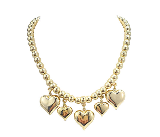 Gold beads with Puffed Hearts