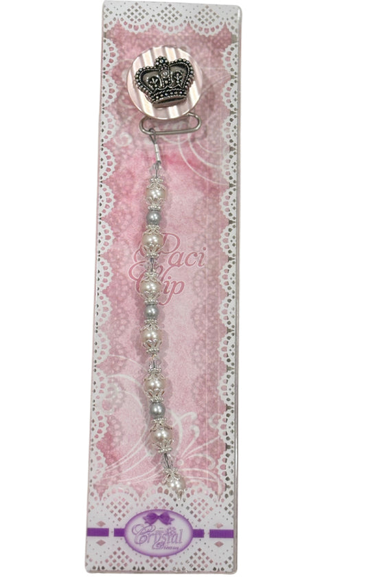 Royal Crown Pacifier Clip Pink