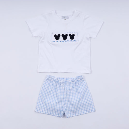 Mickey hand smocked gingham shorts set