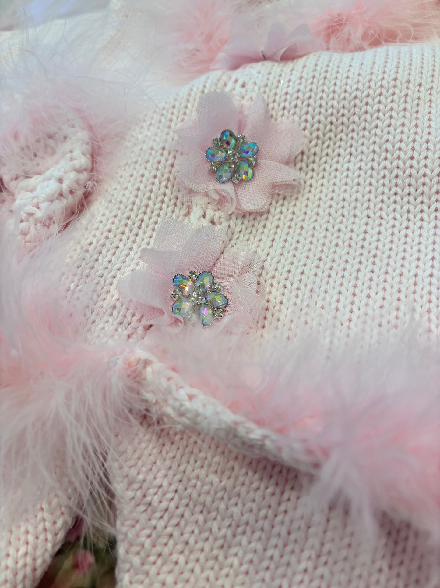 Pink Marabou Set with Crystal Flowers