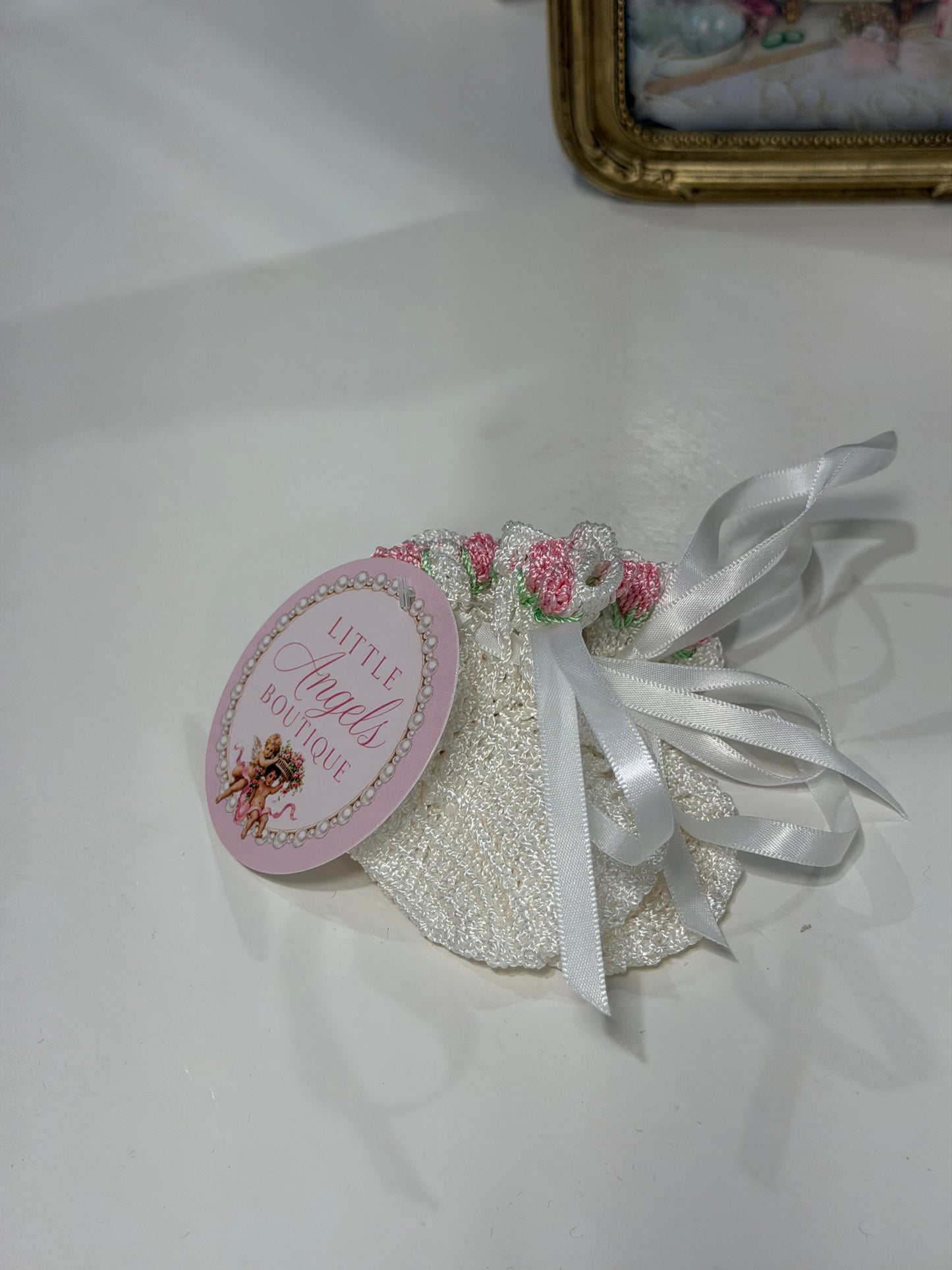Pink Tulip Heirloom Knit Baby Shoes