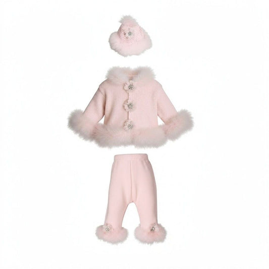 Pink/Pink Marabou Set with Crystal Flowers