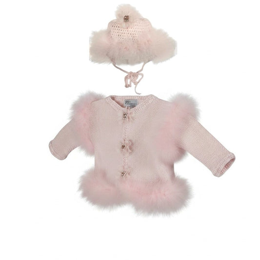 Pink/Pink Marabou Set with Crystal Flowers