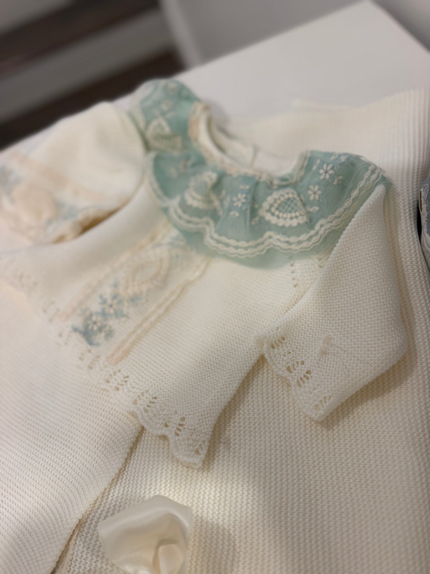 Ivory & Vintage Seafoam Ruffled Spanish Knit Set