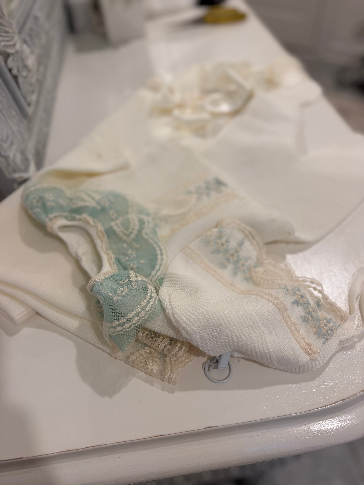 Ivory & Vintage Seafoam Ruffled Spanish Knit Set