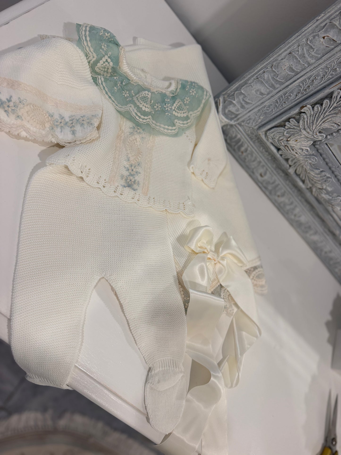 Ivory & Vintage Seafoam Ruffled Spanish Knit Set