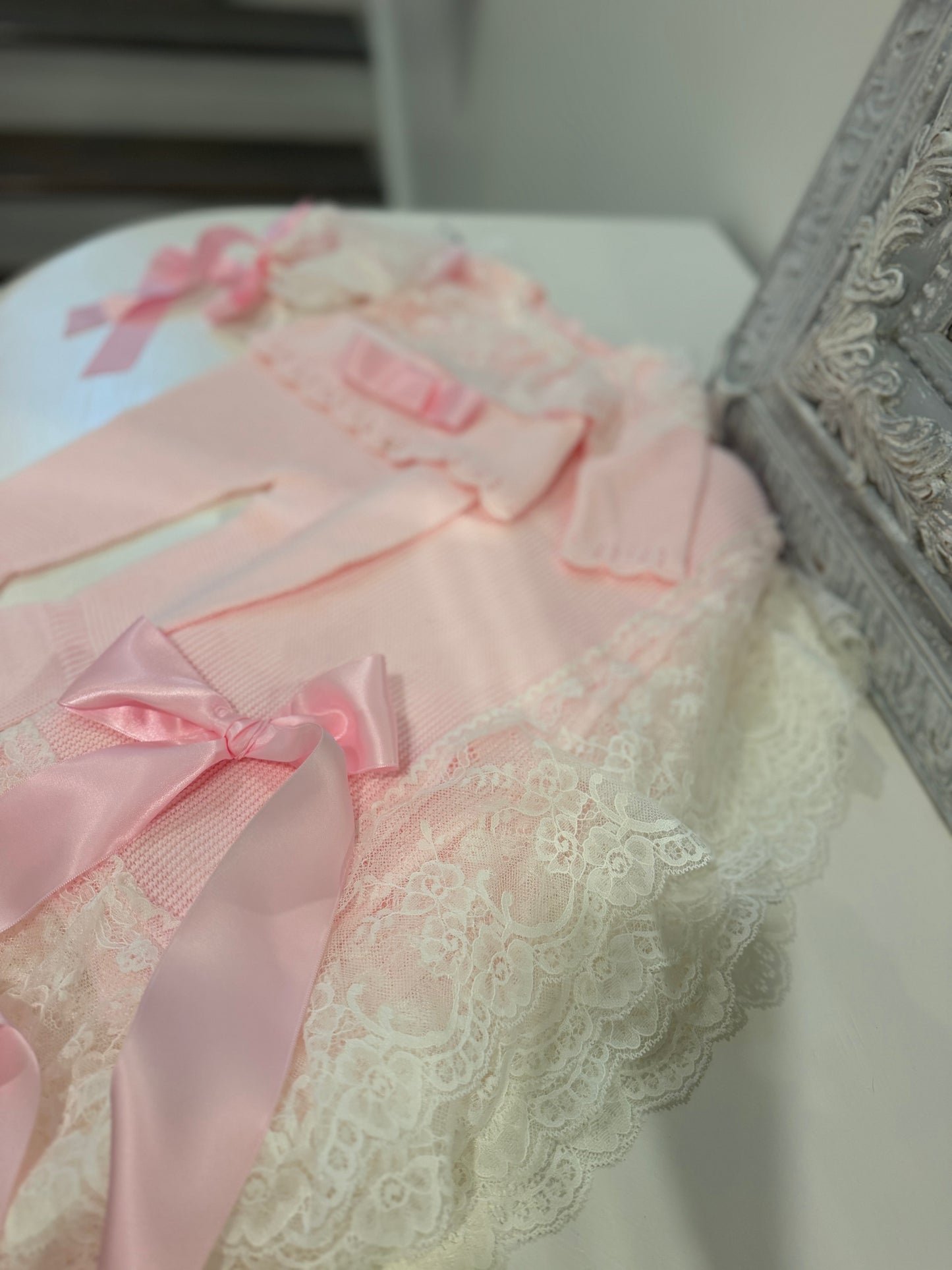 Pink & White Lace Ruffled Spanish Knit Set