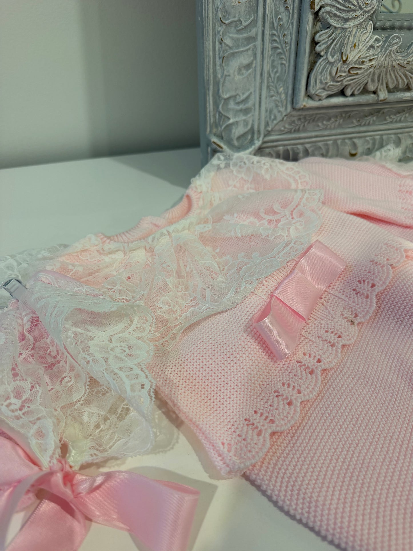 Pink & White Lace Ruffled Spanish Knit Set