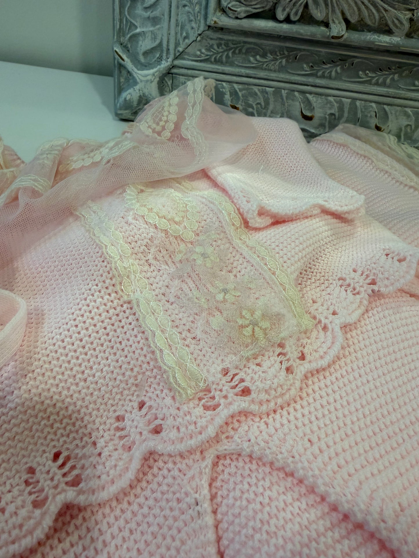 Pink & Ivory Lace Ruffled Spanish Knit Set