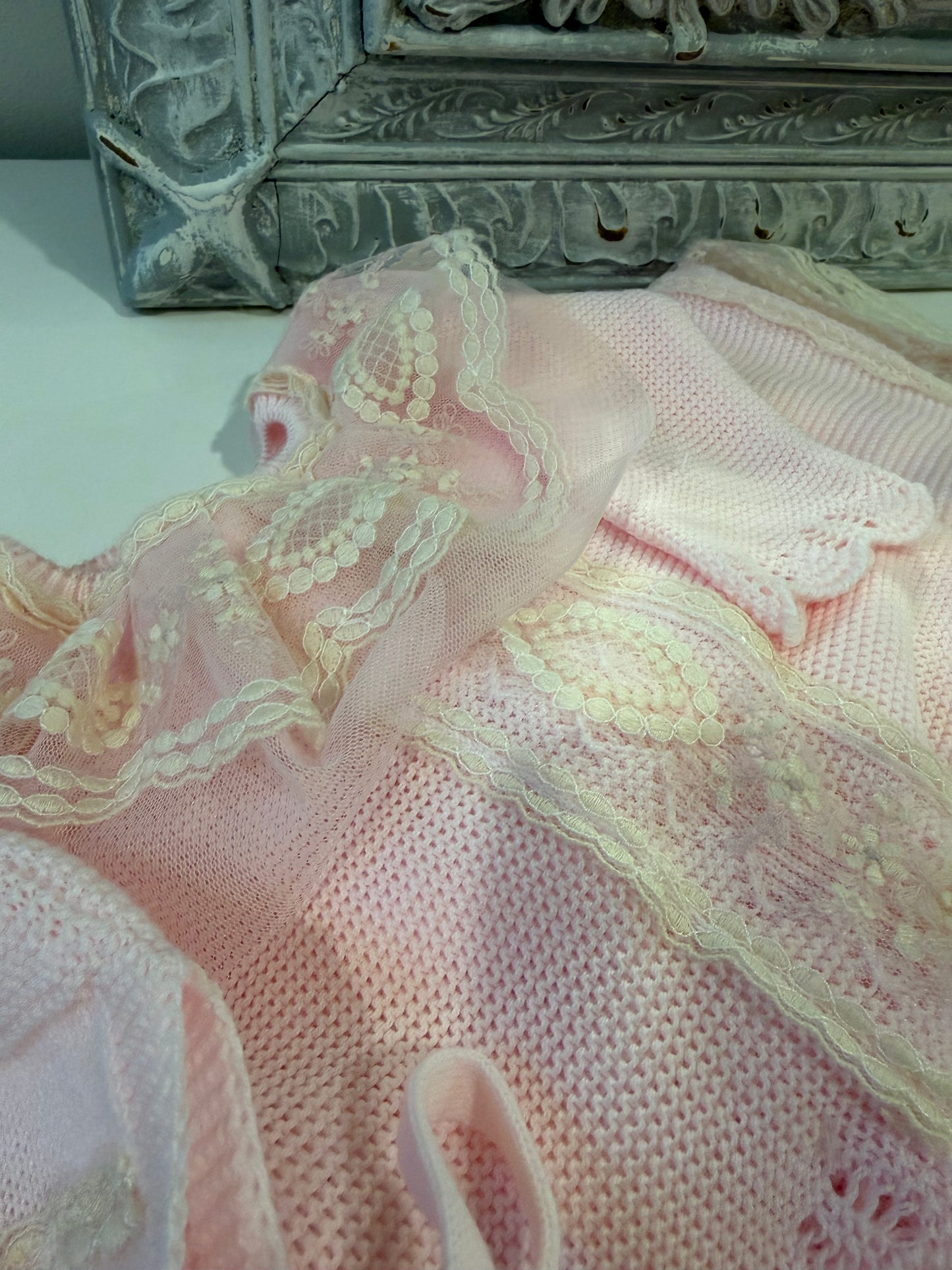 Pink & Ivory Lace Ruffled Spanish Knit Set