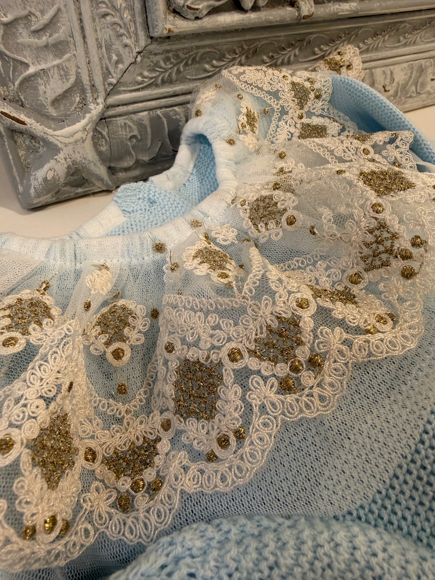 Blue & Gold Lace Ruffled Spanish Knit Set