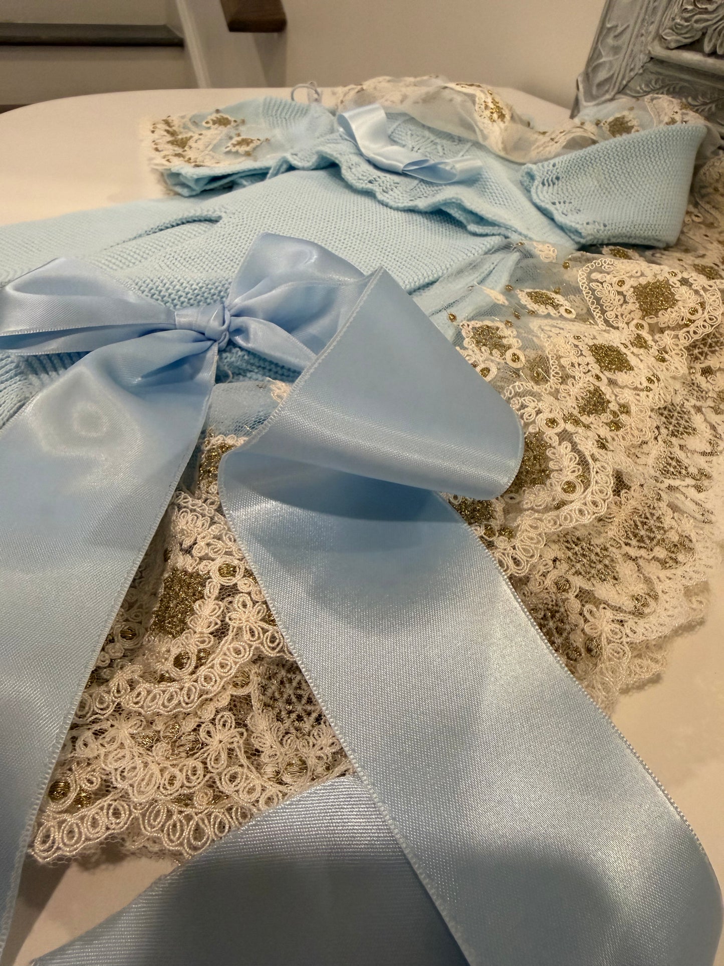 Blue & Gold Lace Ruffled Spanish Knit Set