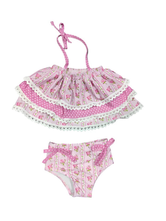 Pink Rose 3 Ruffle Bikini