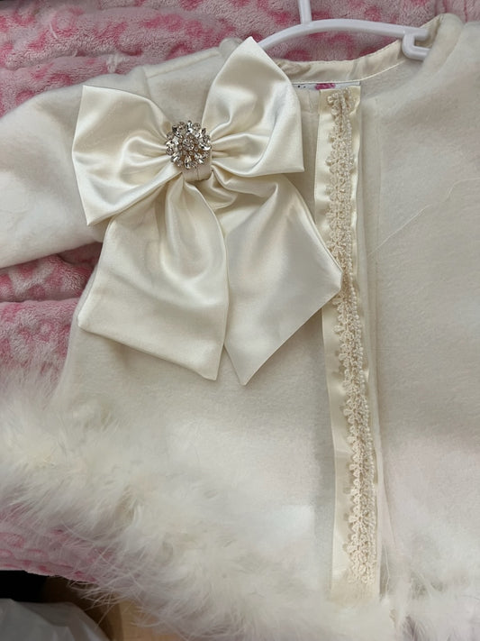 Ivory Pants Set with Marabou Trim