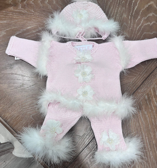 Pink Marabou Set with Pearl Flower