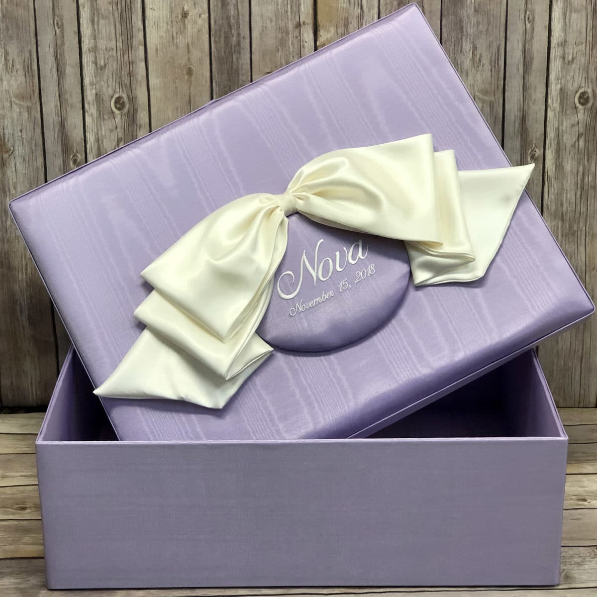 Large Moire Baby Keepsake Box with Satin Bow