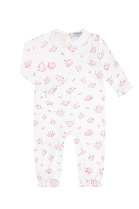 Petite Tea Time Print Romper long sleeve