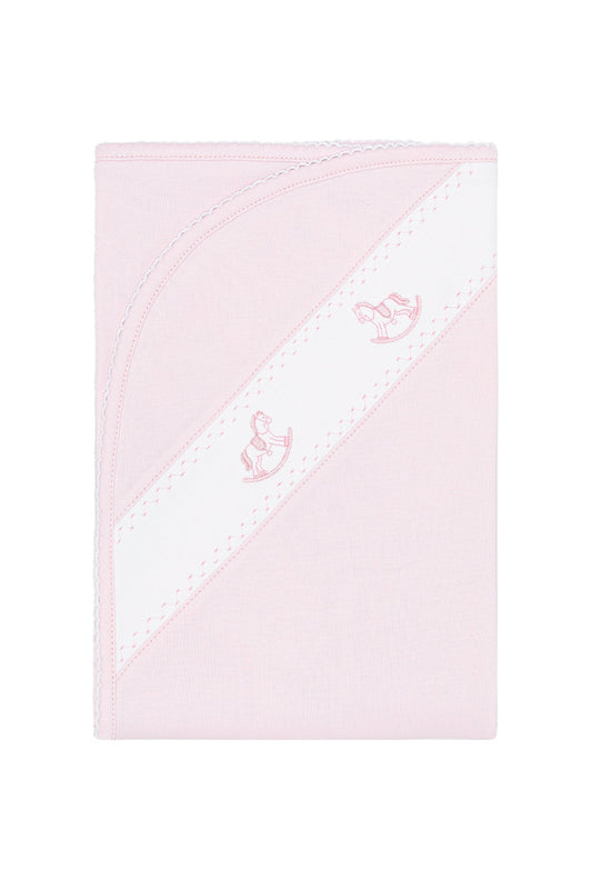 Pink Rocking Horse Embroidered Blanket