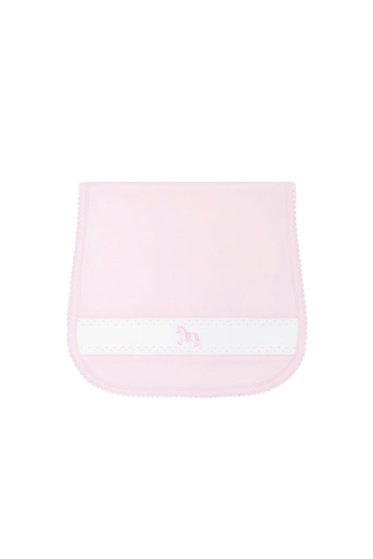 Pink Rocking Horse Embroidered Burp Cloth