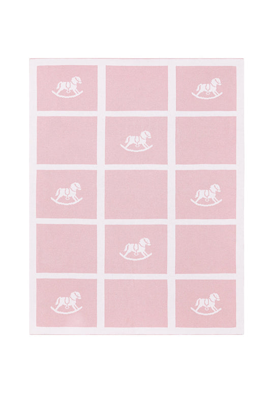Pink Rocking Horse Knit Blanket