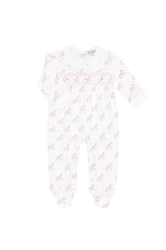 Pink Rocking Horse Smocked Footie