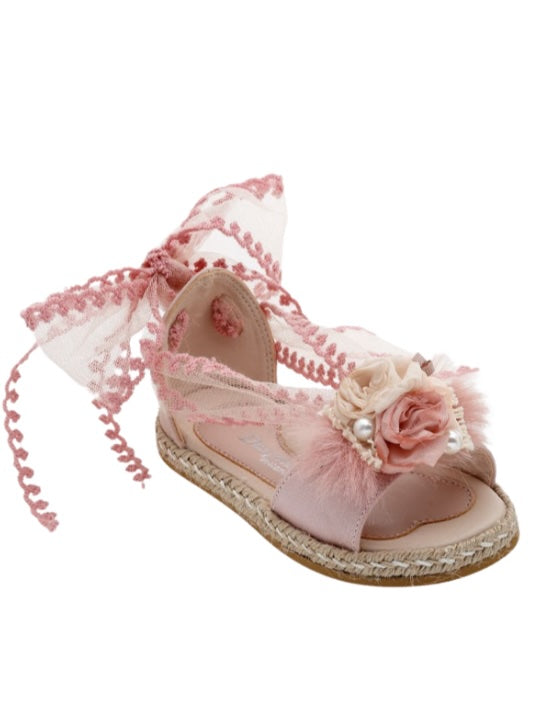 Lace Up Sandals with Flower