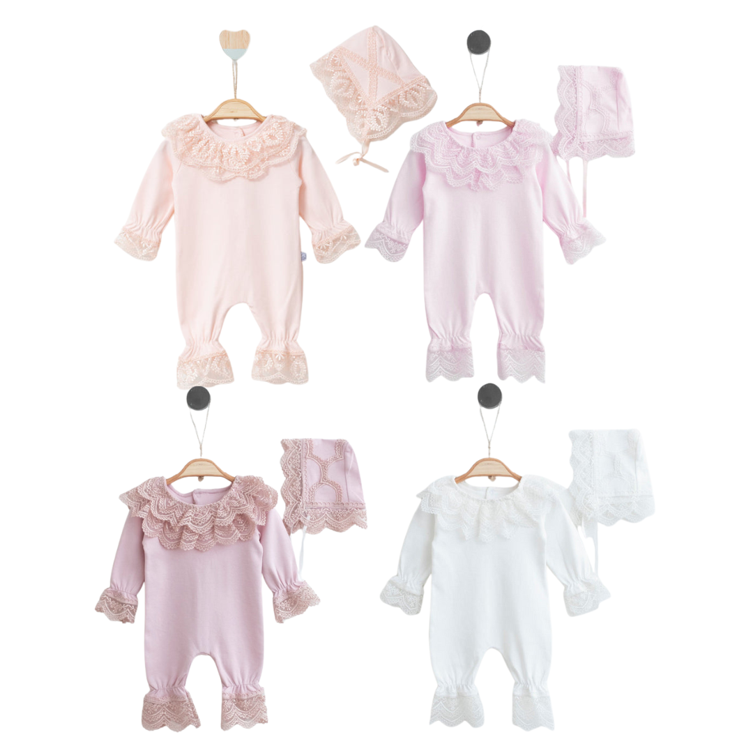 Baby Girls Romper with matching Bonnet