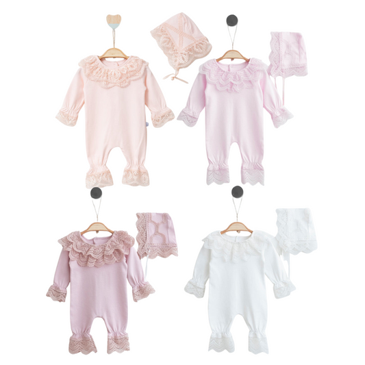 Baby Girls Romper with matching Bonnet