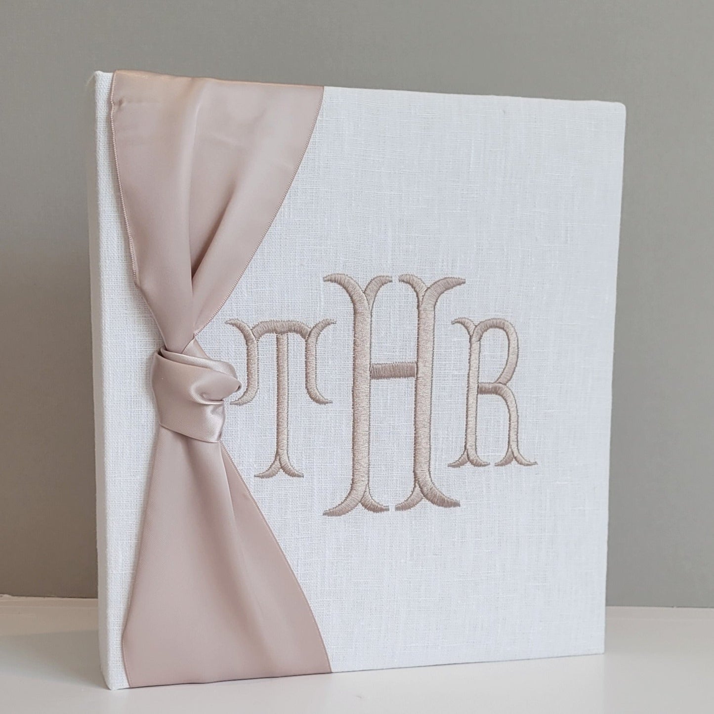 Baby Memory Book - White Linen (w/ SATIN Bow)