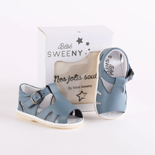 Blue Leather T-Bar Pre-Walker Sandals