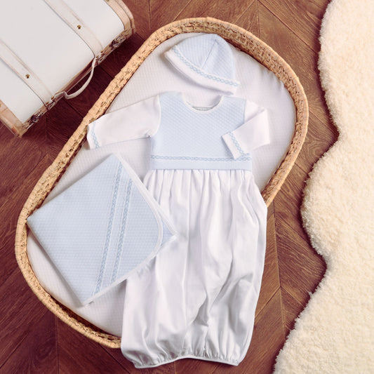 Baby White & Blue Cotton Gown Set (3)