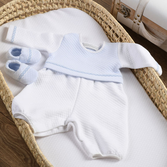 Baby White & Blue Quilted Cotton Romper