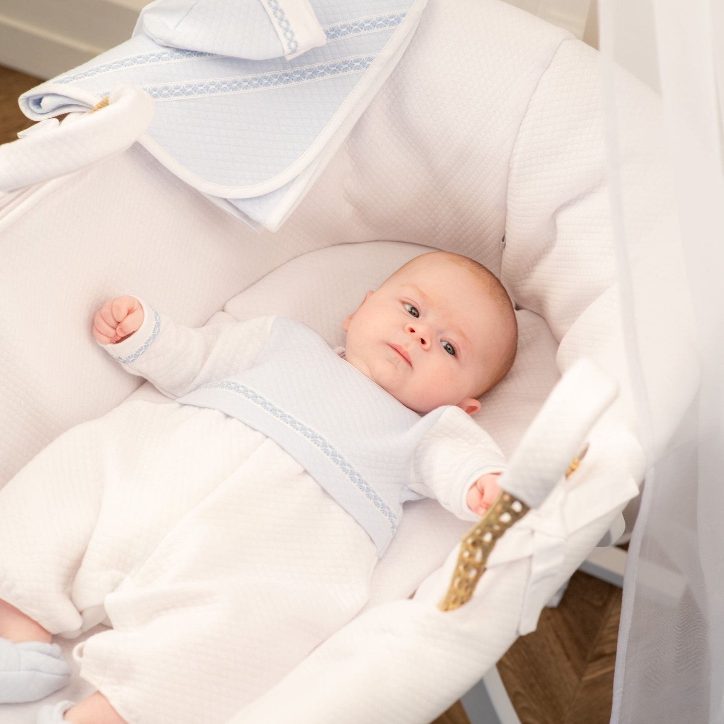 Baby White & Blue Quilted Cotton Romper