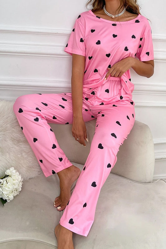 Pink Heart Print Lounge Set