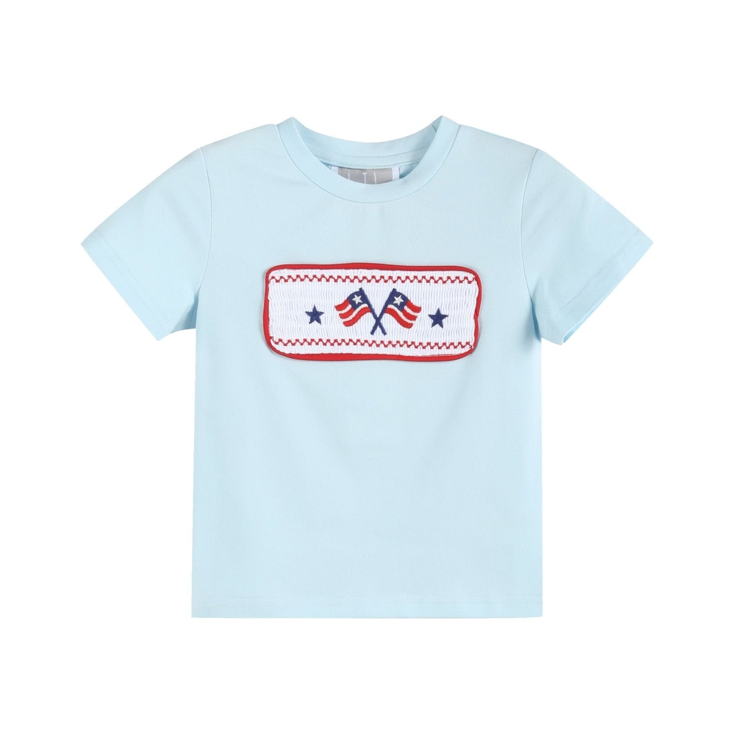 Light Blue USA Flag Smocked T-Shirt and Shorts Set