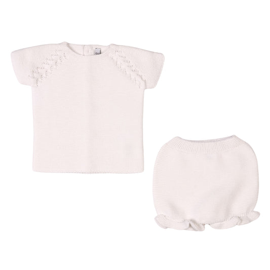 LIOR | Baby White Cotton Knit Shorts Set