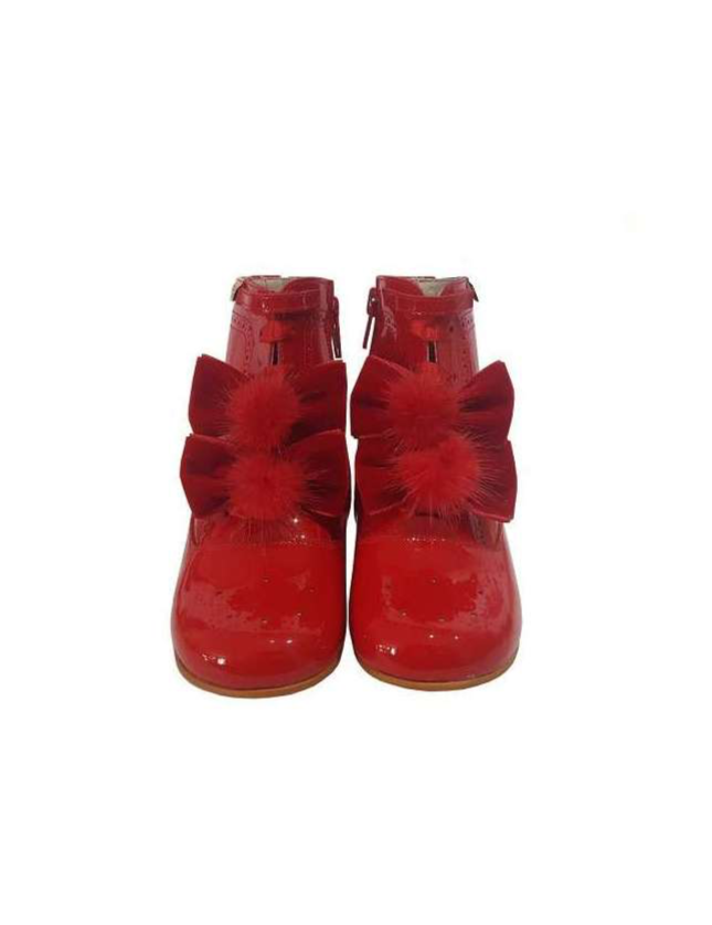 Red Patent Boots with Double Bow & Pom