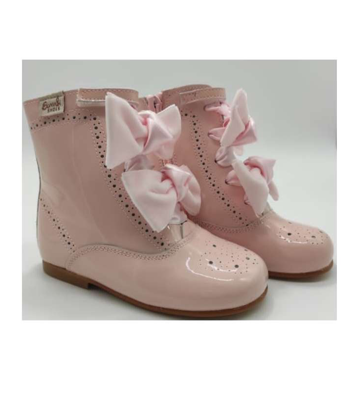 Pink Patent Boots with Double Bow