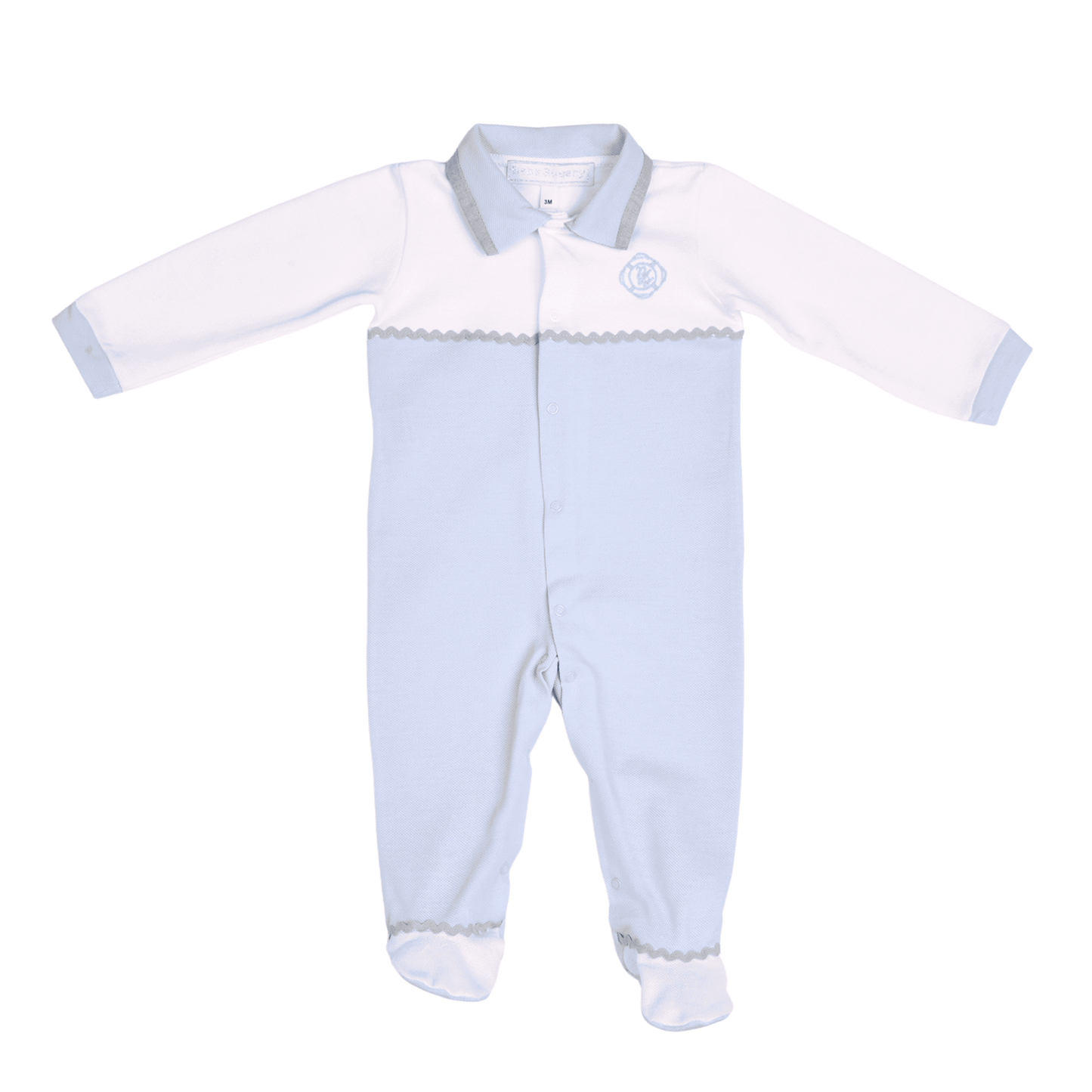 PETIT MARIN | White & Light Blue Cotton Babygrow